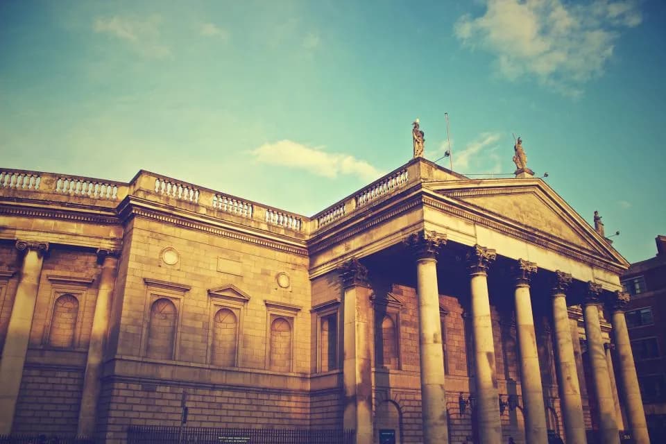 Columned bank building exterior