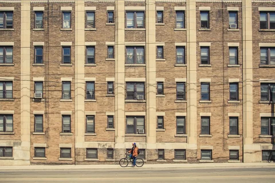 Brick apartment building facade