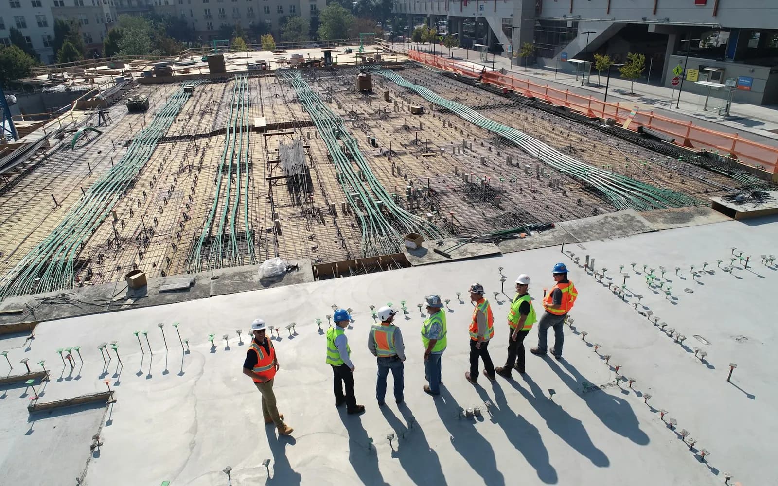 Construction crew working on an active job site