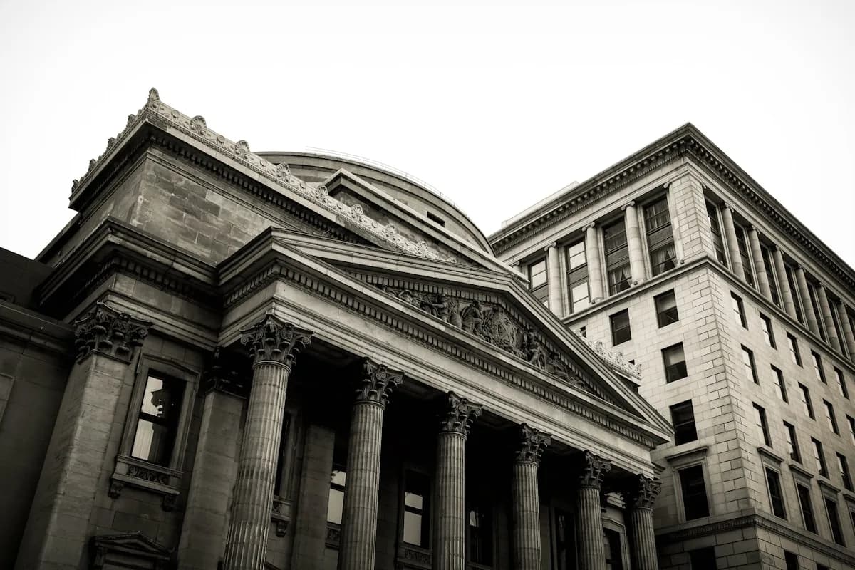 Classic bank and financial institution exterior