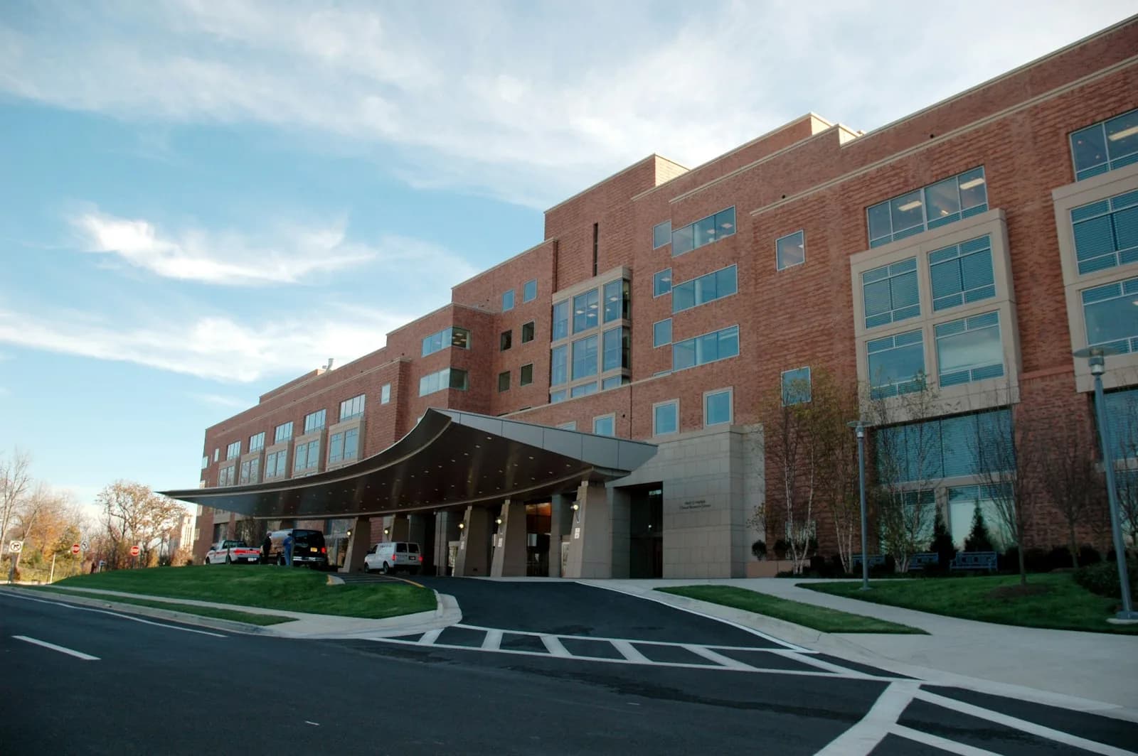 Healthcare facility exterior and campus approach