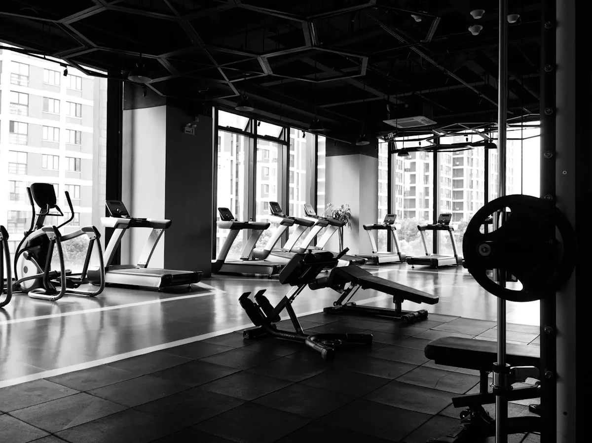 Gym floor with equipment and open activity space