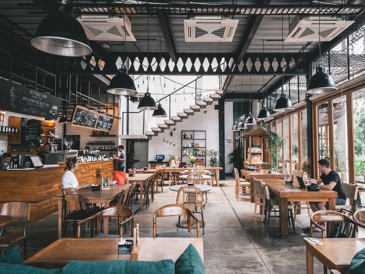 Busy restaurant group dining environment