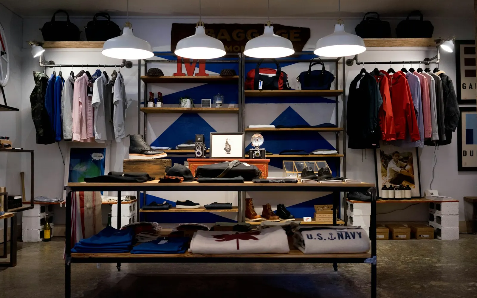 Retail store floor with apparel displays